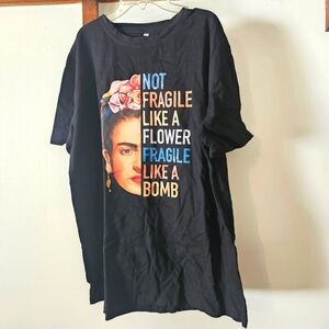 Black 1x Frida Kahlo Graphic T-Shirt - Not Fragile Like a Flower